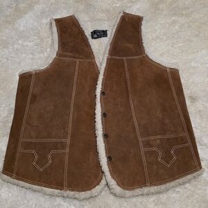 PAULIZ FACTORY Brown Suede Leather Western Vest with Shearling Lining Sz. XXL